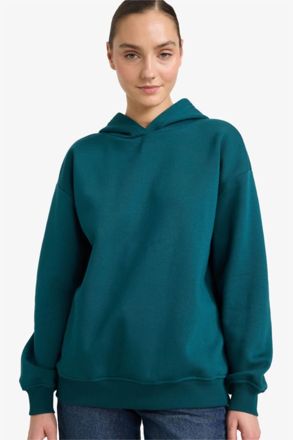 Relax Fit Kapüşonlu Basıc Kalın Sweatshirt