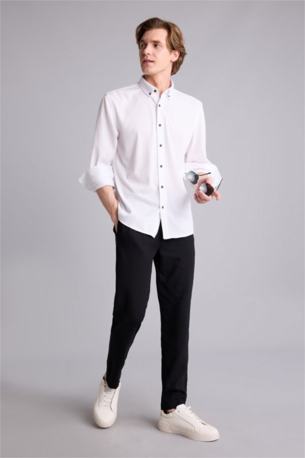 Relaxed Fit Keten Görünümlü Pantolon