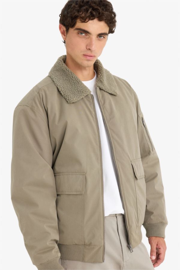 Oversize Pelüş Polo Yaka Mont