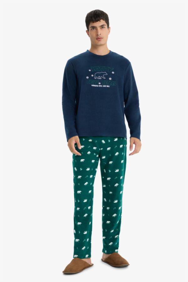 Ultra Yumuşak Erkek Regular Fit Polar Baskılı Pijama Takımı