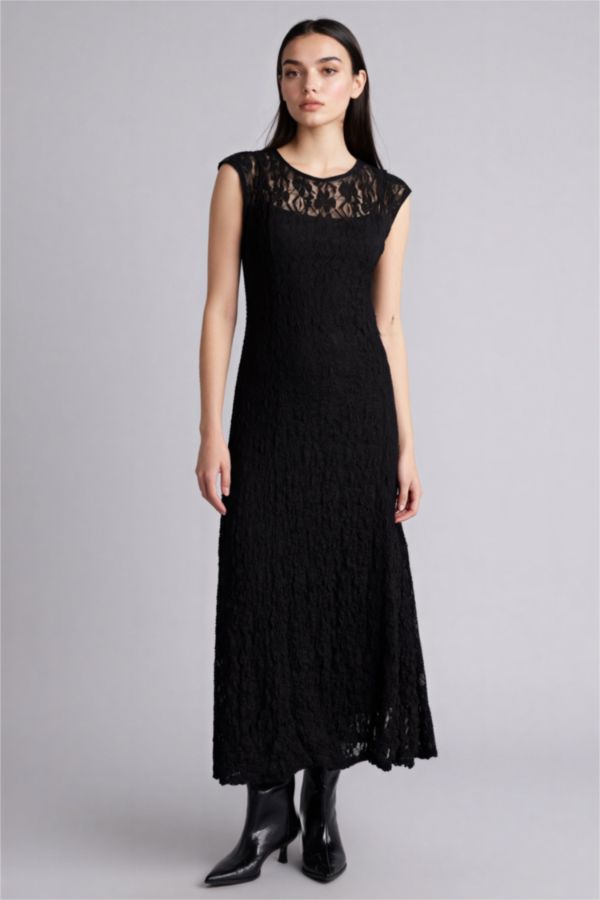 Fıtted Dantel Maxi Elbise
