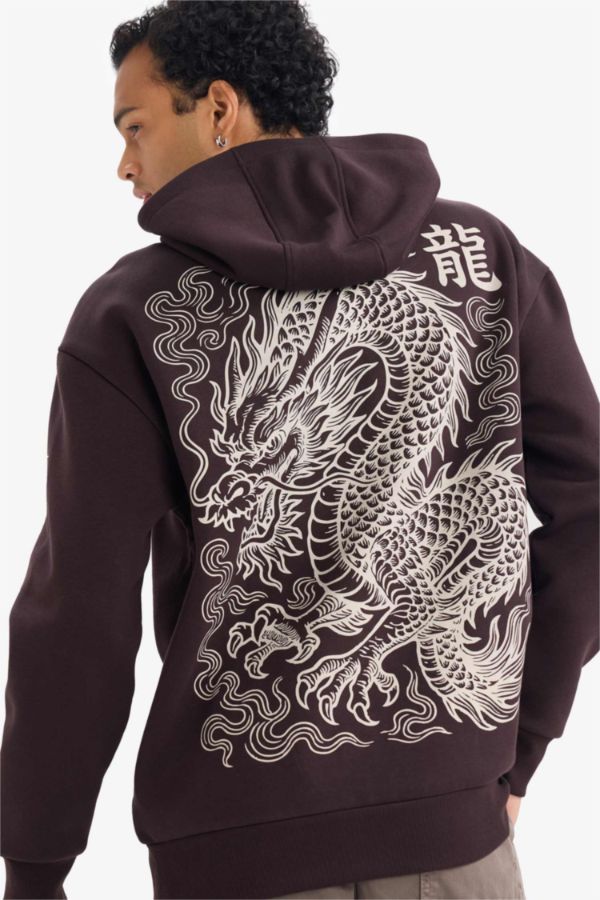 Pamuklu Boxy Fıt Kapüşonlu Baskılı Sweatshirt