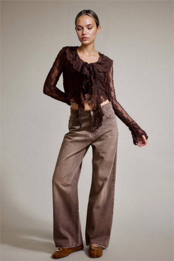 %100 Pamuk Wide Leg Geniş Bol Paça Jean Pantolon