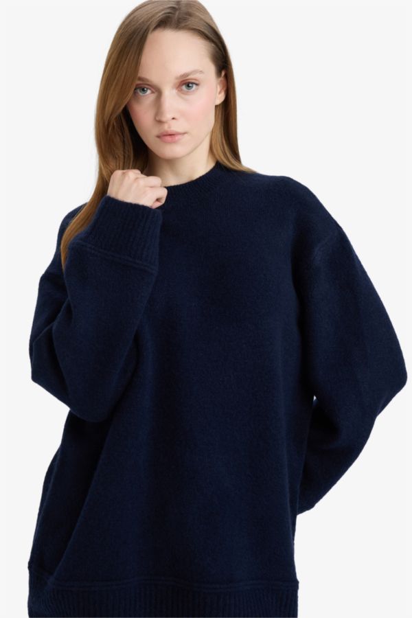 Loose Fit Bisiklet Yaka Triko Kazak Tunik