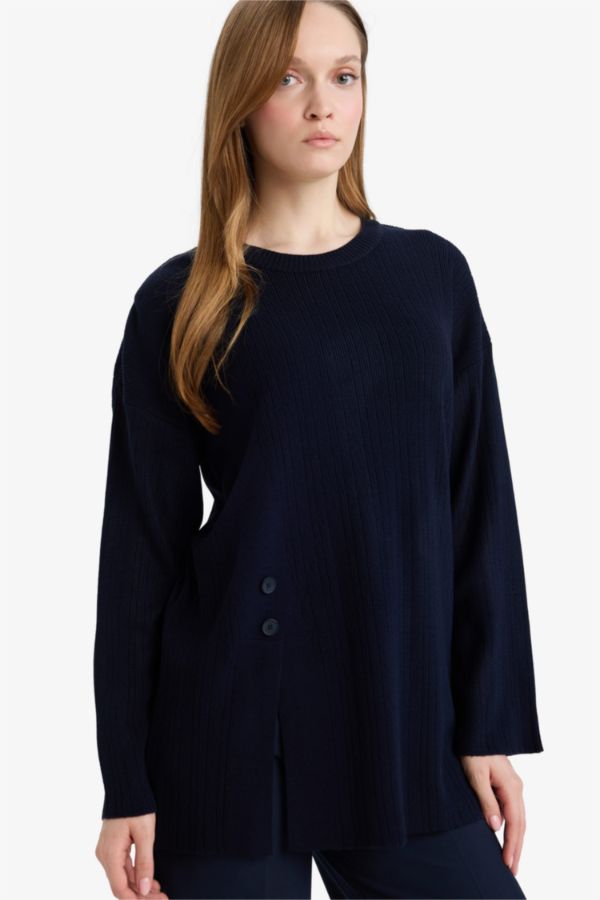 Loose Fit Bisiklet Yaka Triko Kazak Tunik