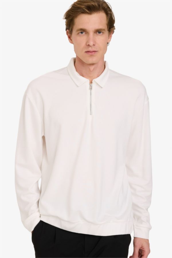 Regular Fit Polo Yaka Yarım Fermuarlı Sweatshirt