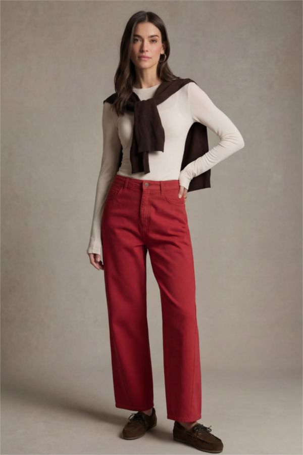 %100 Pamuk Baggy Fıt Normal Bel Gabardin Pantolon