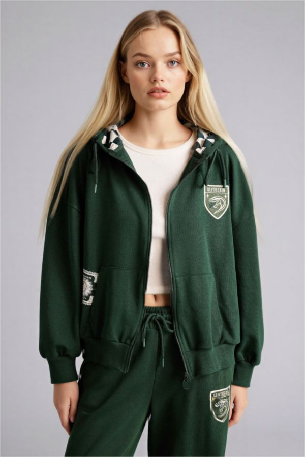 Harry Potter Oversize Kapüşonlu Fermuarlı Sweatshirt