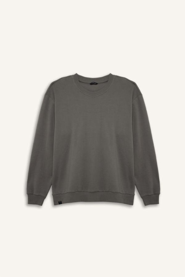 Pamuklu Boxy Fıt Büyük Beden Bisiklet Yaka Pike Sweatshirt
