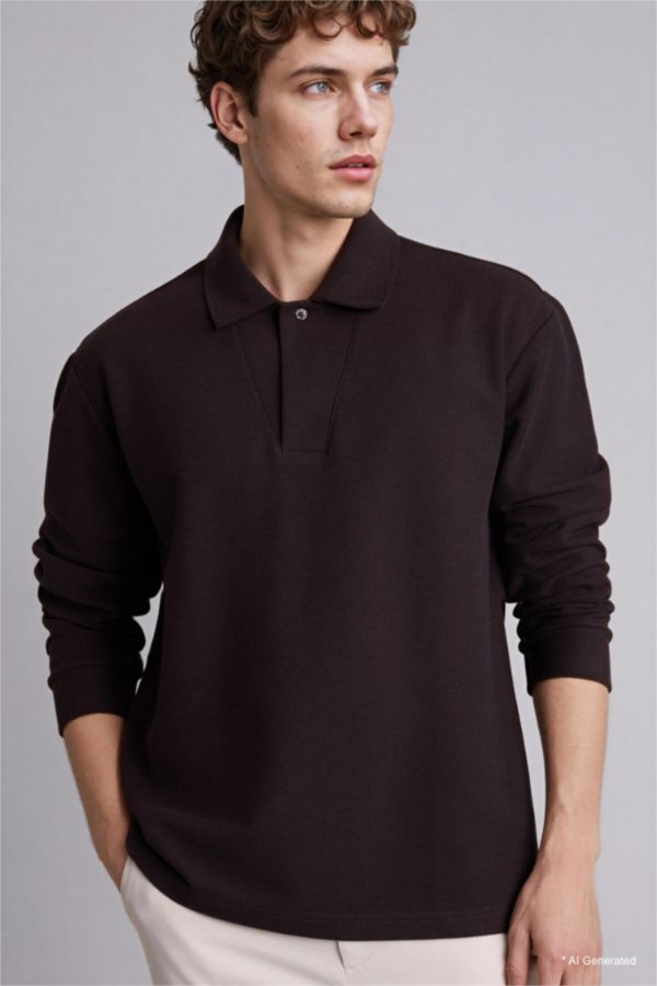 Pamuklu Regular Fıt Polo Yaka Pike Sweatshirt