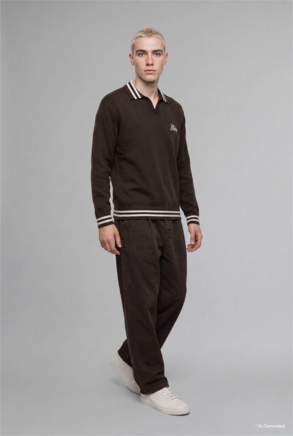 Relaxed Fit Nakışlı Çizgili Triko Kazak