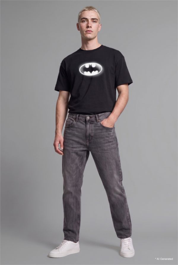 %100 Pamuk Boxy Fit Batman Baskılı Kısa Kollu Tişört