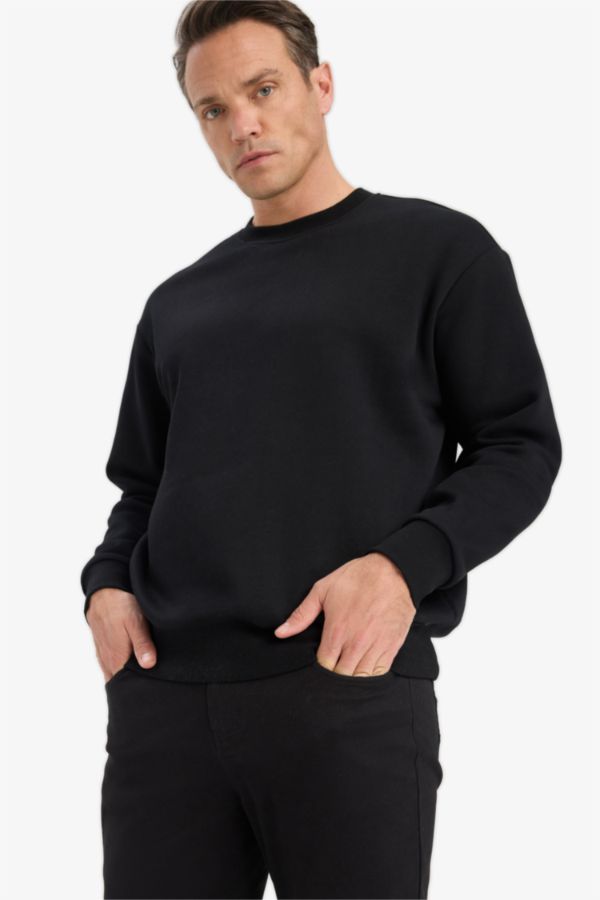 Relax Fit Bisiklet Yaka Kalın İçi Yumuşak Tüylü Basic Düz Sweatshirt