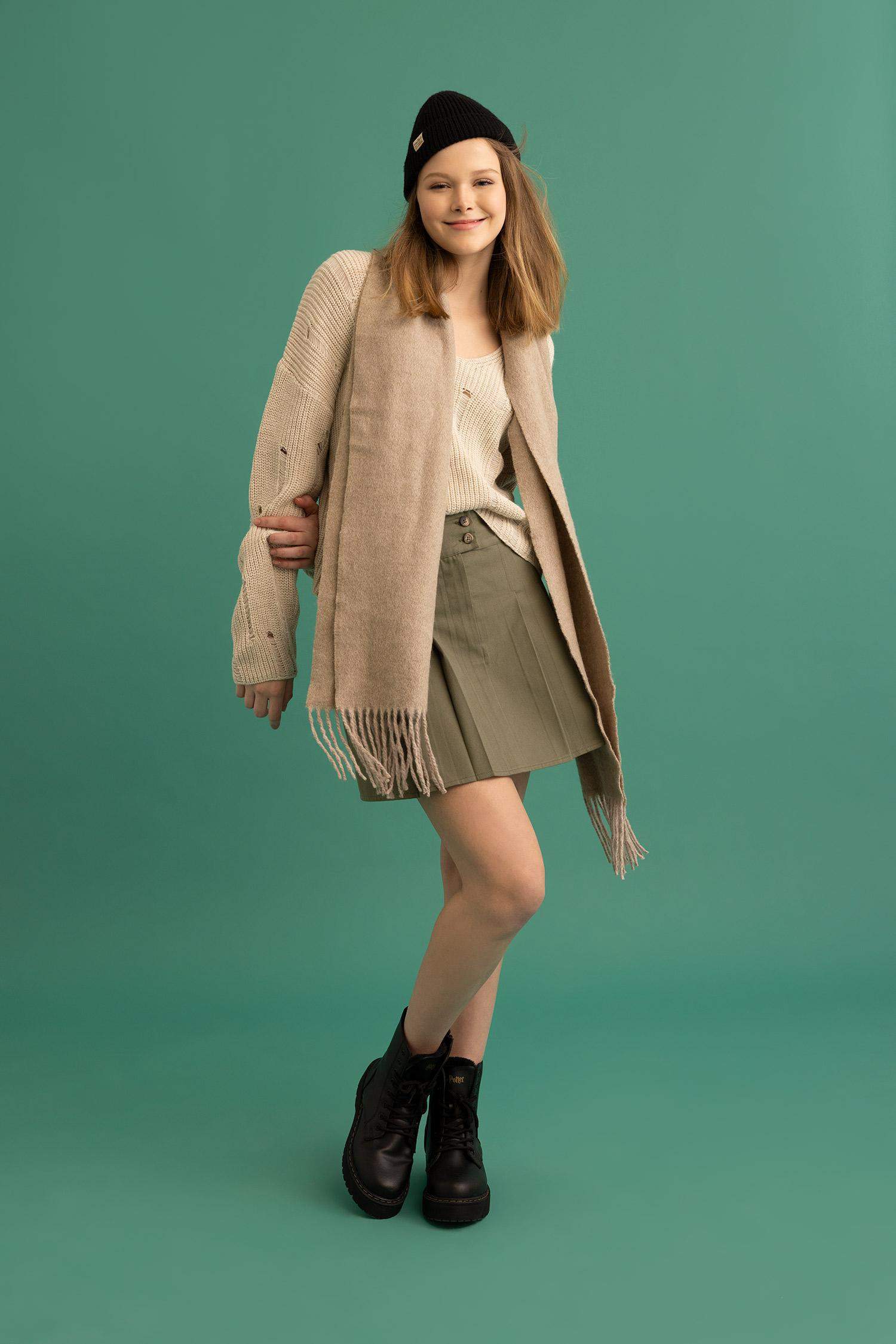 Mini-jupe plissée en gabardine coton