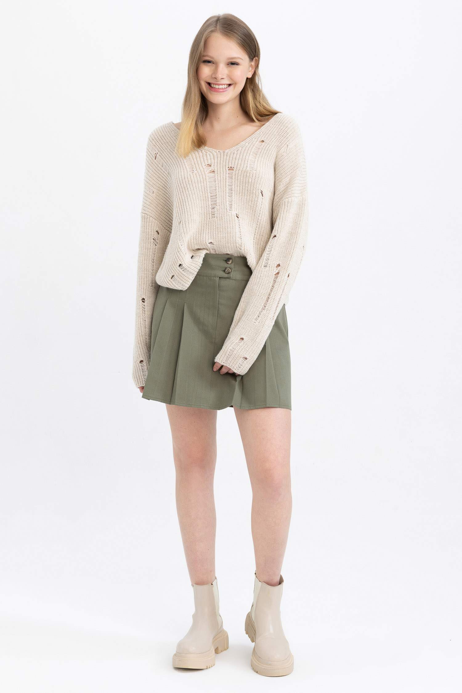 Mini-jupe plissée en gabardine coton