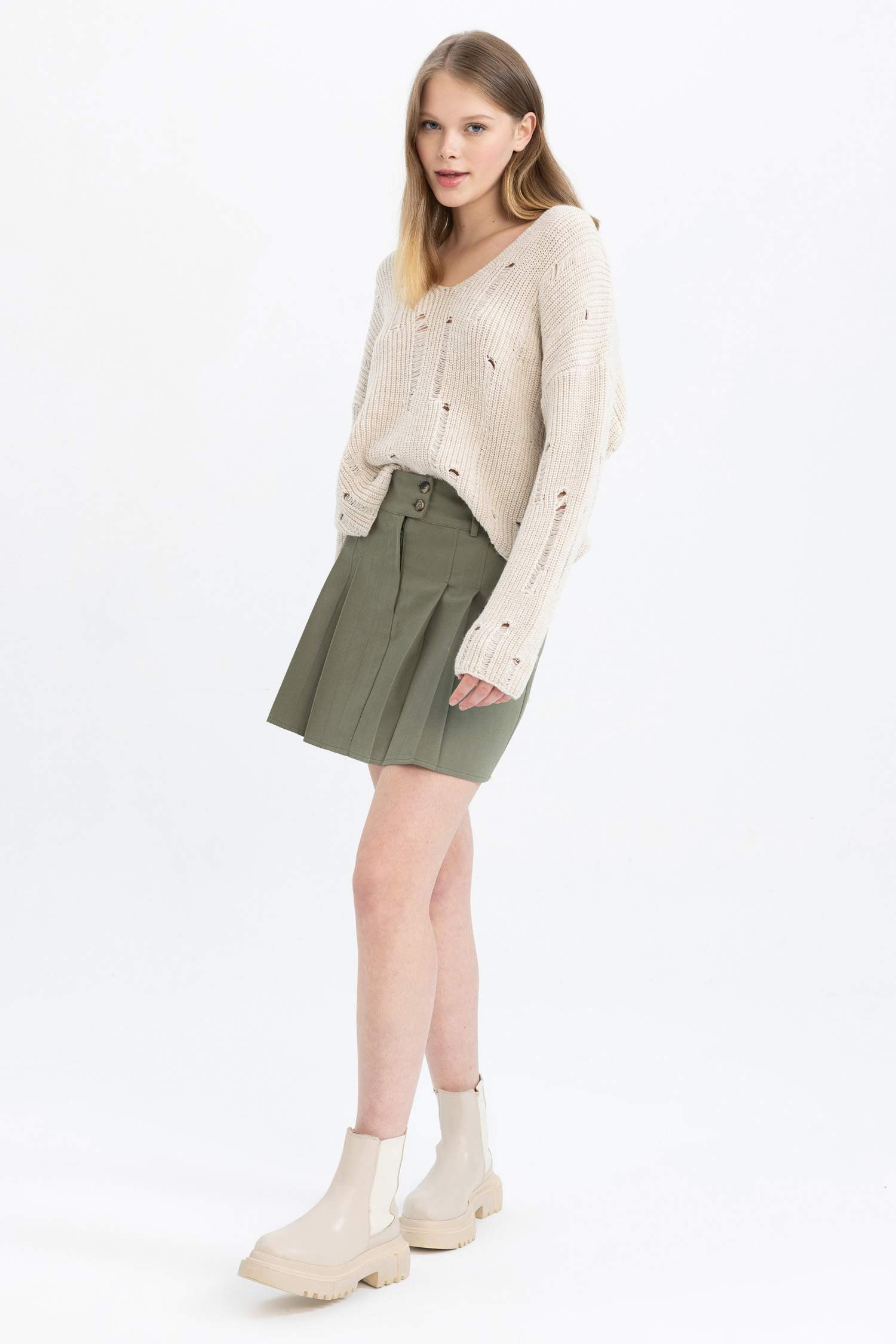 Mini-jupe plissée en gabardine coton