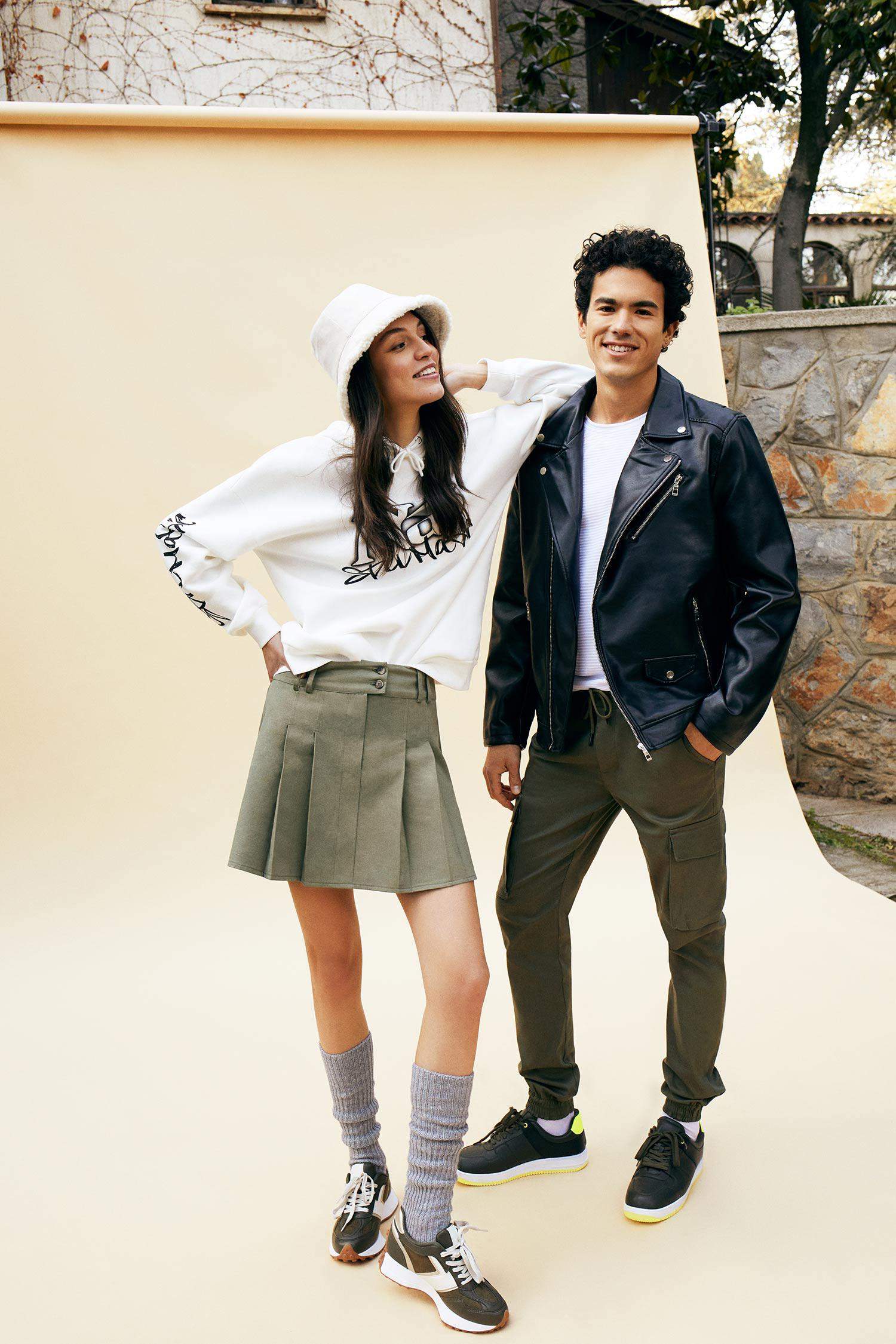 Mini-jupe plissée en gabardine coton