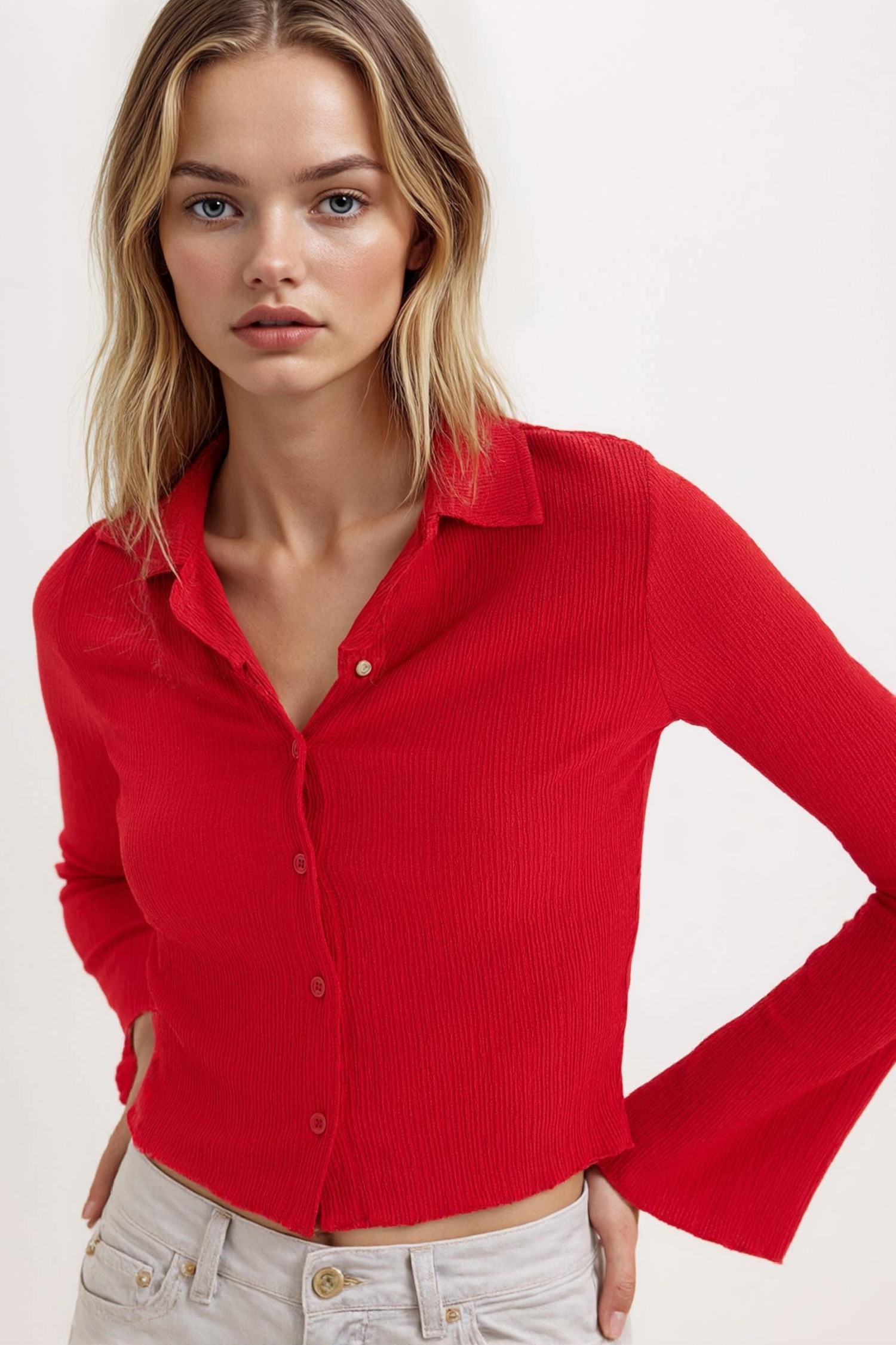 Fitted Crepe Long Sleeve Shirt