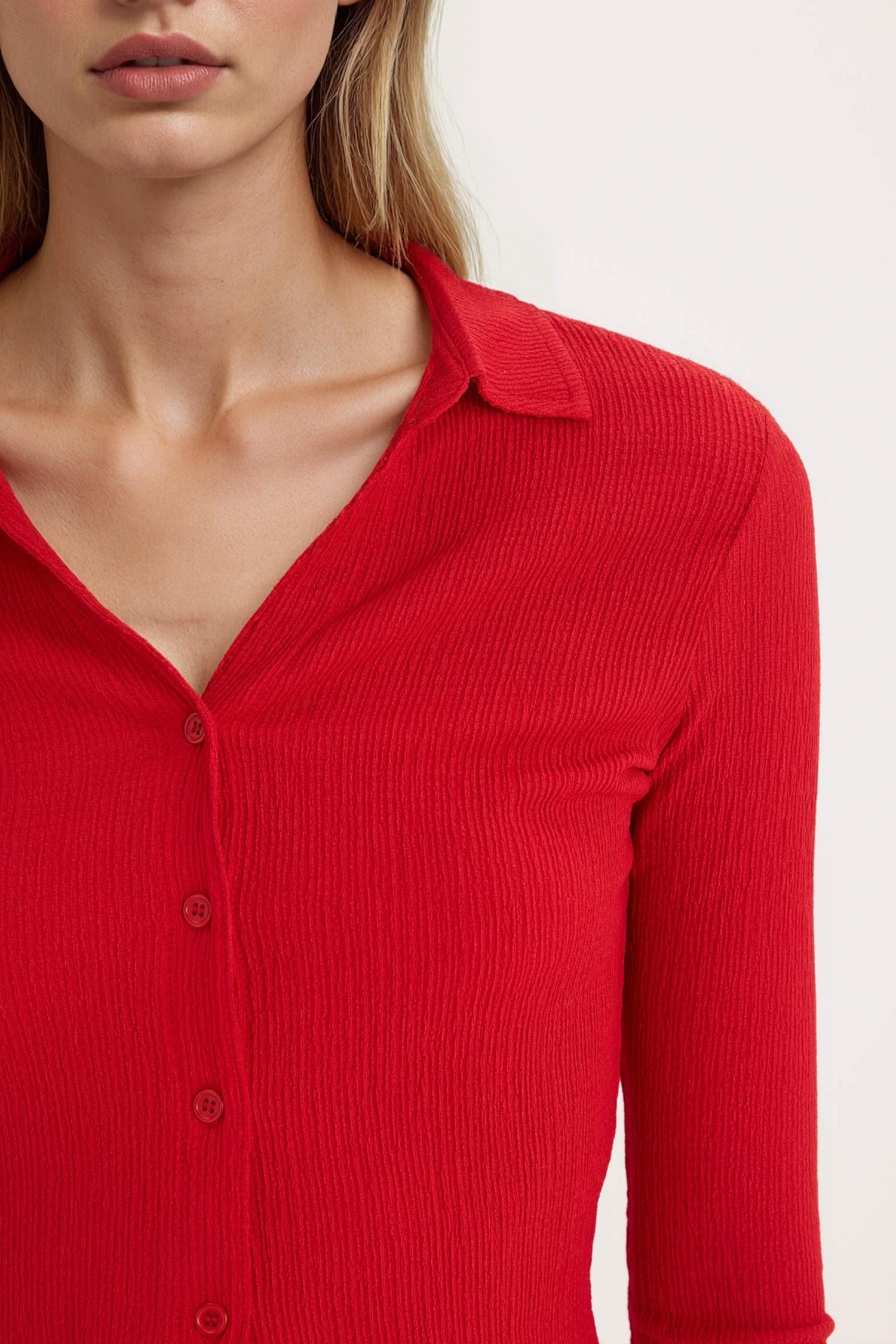 Fitted Crepe Long Sleeve Shirt