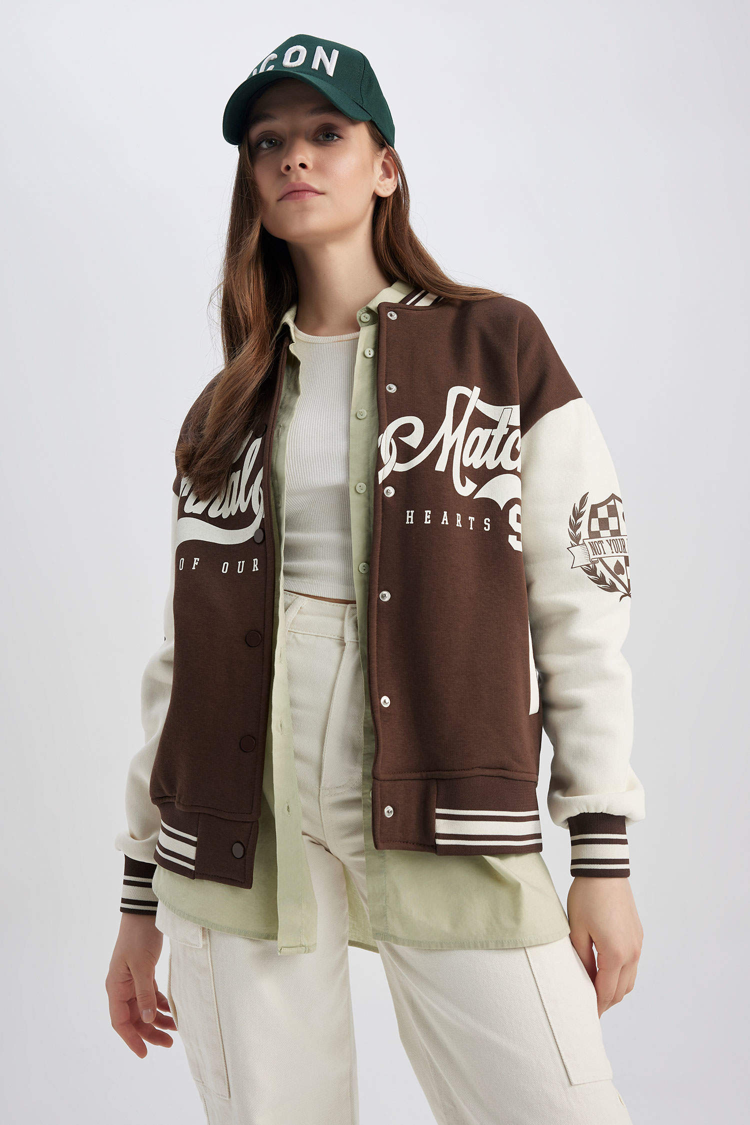 Brown Coool Oversize Fit College Collar Bomber | DeFacto