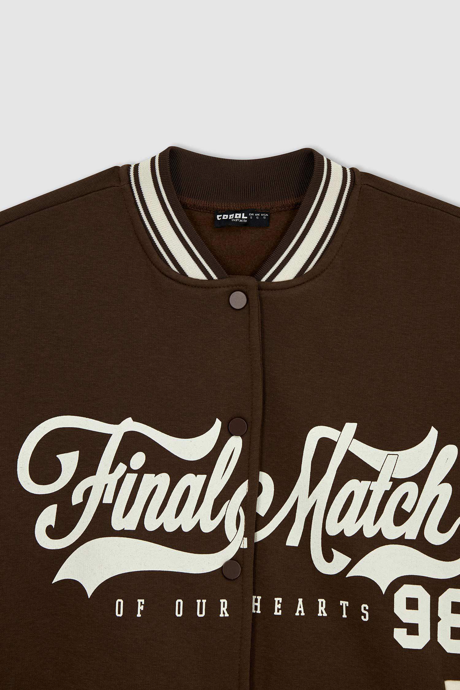 جاكيت بومبر مطبوع اوفر سايز بياقة مستديرة مفصل بجيب