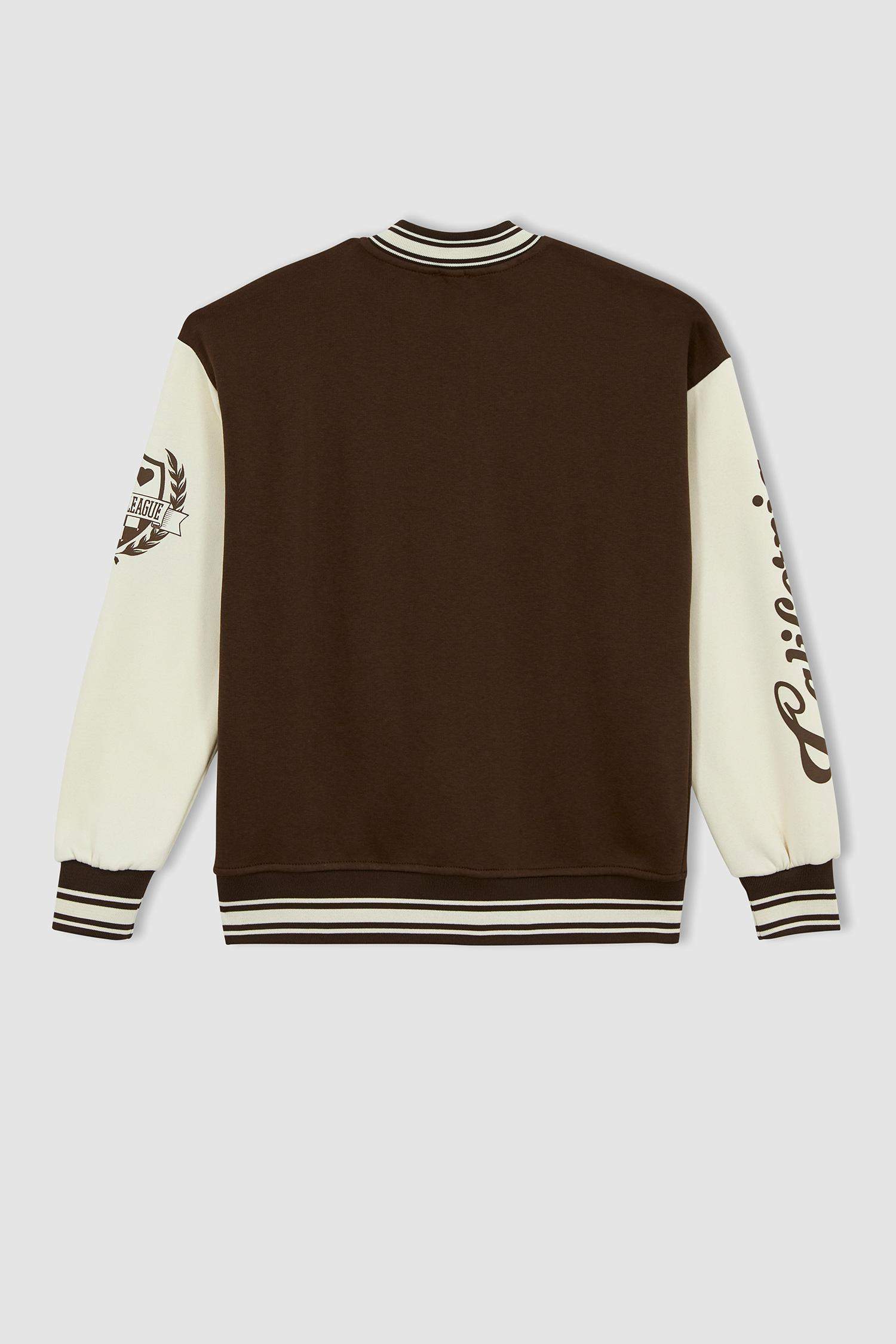 جاكيت بومبر مطبوع اوفر سايز بياقة مستديرة مفصل بجيب