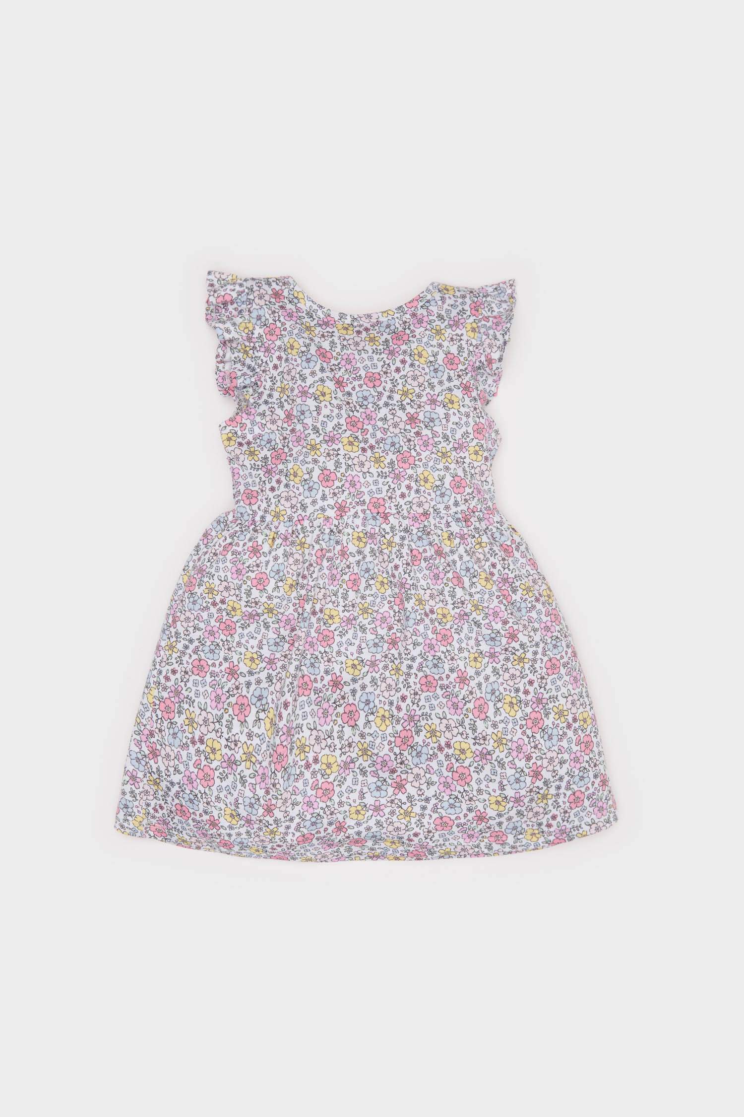 فستان بناتي قصة عادية نص كم بياقة مستديرة