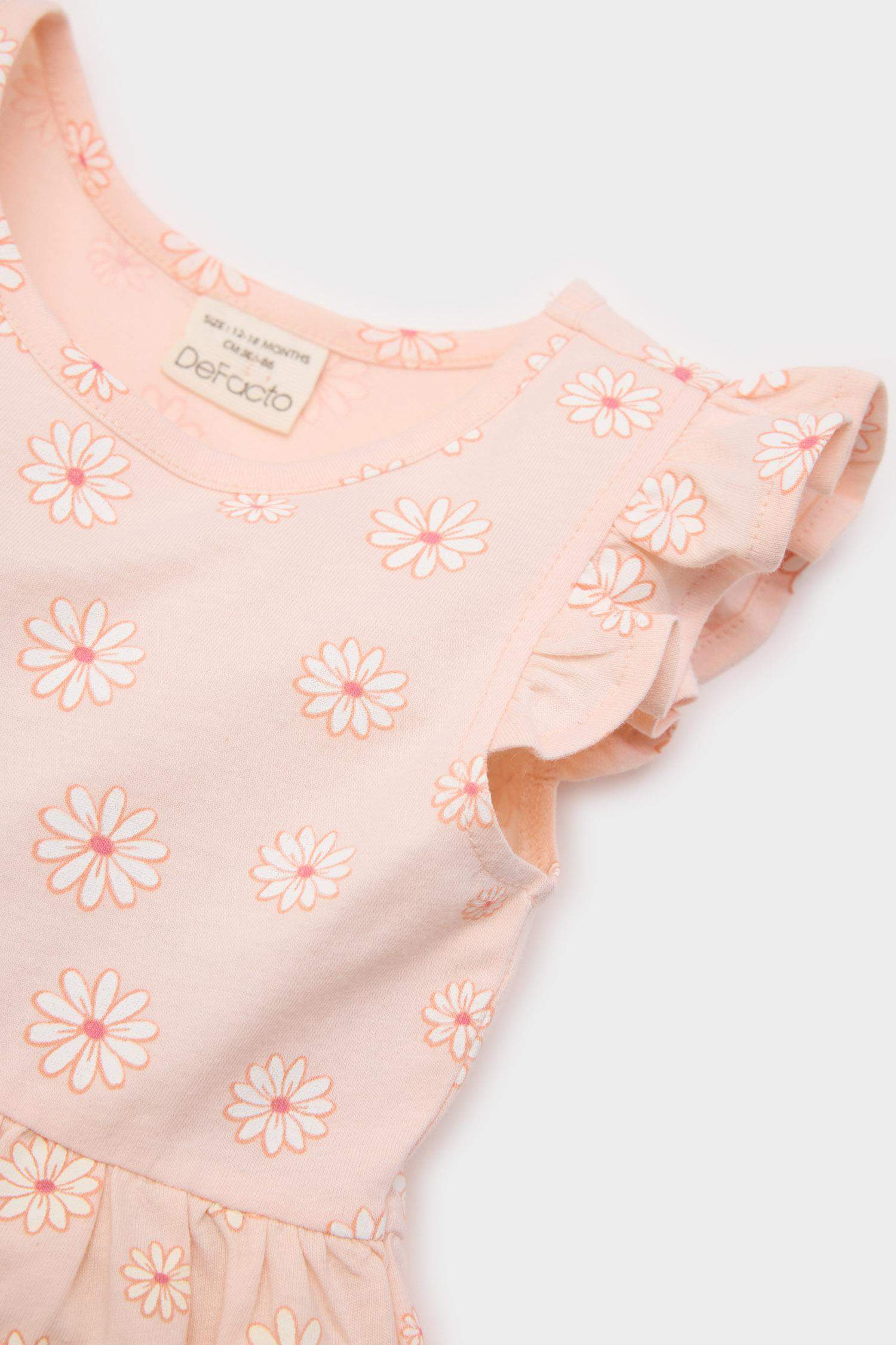 فستان بنات قصة عادية بأكمام قصيرة برقبة مستديرة