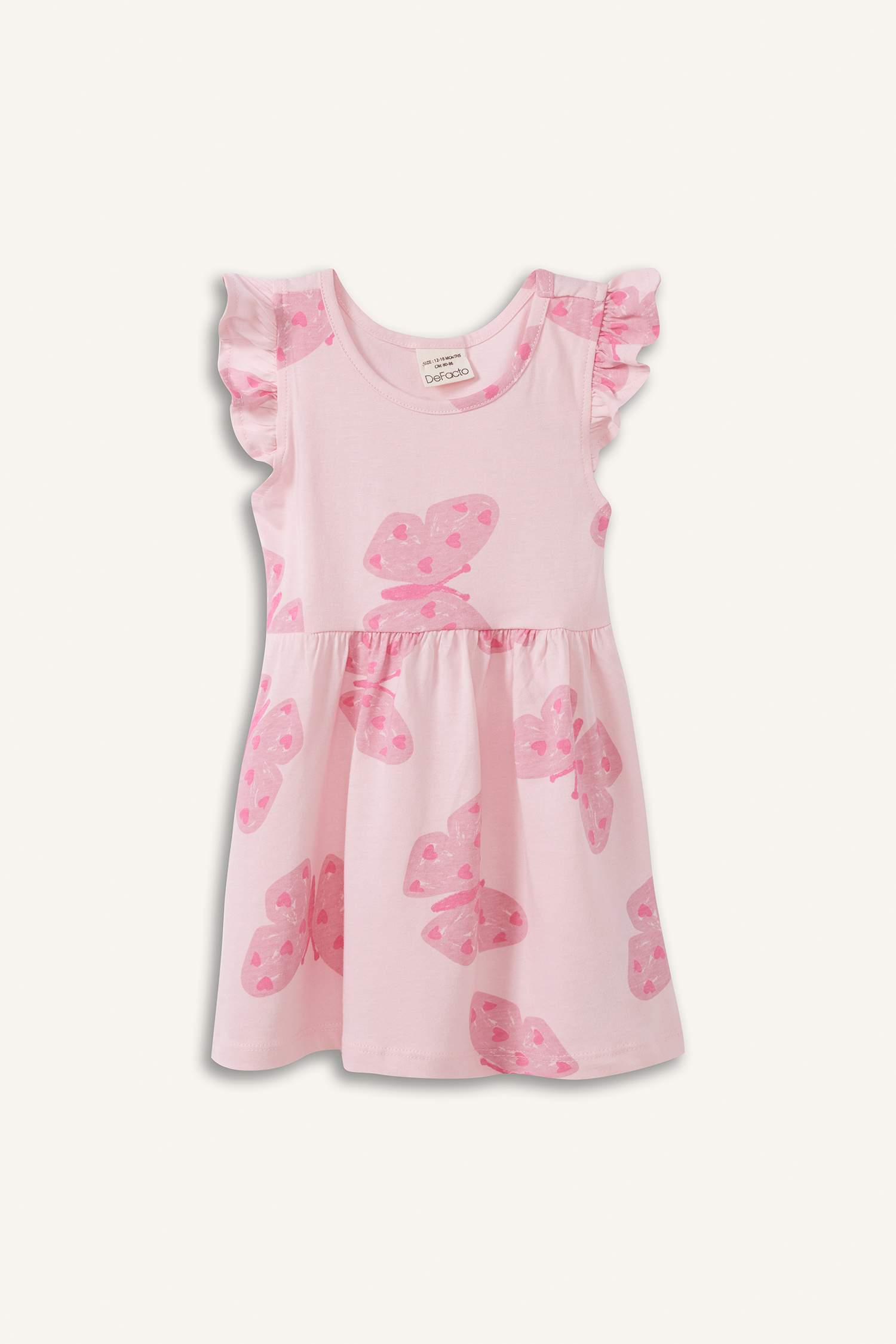 Kız Bebek Kelebek Desenli Kısa Kollu Yazlık Elbise