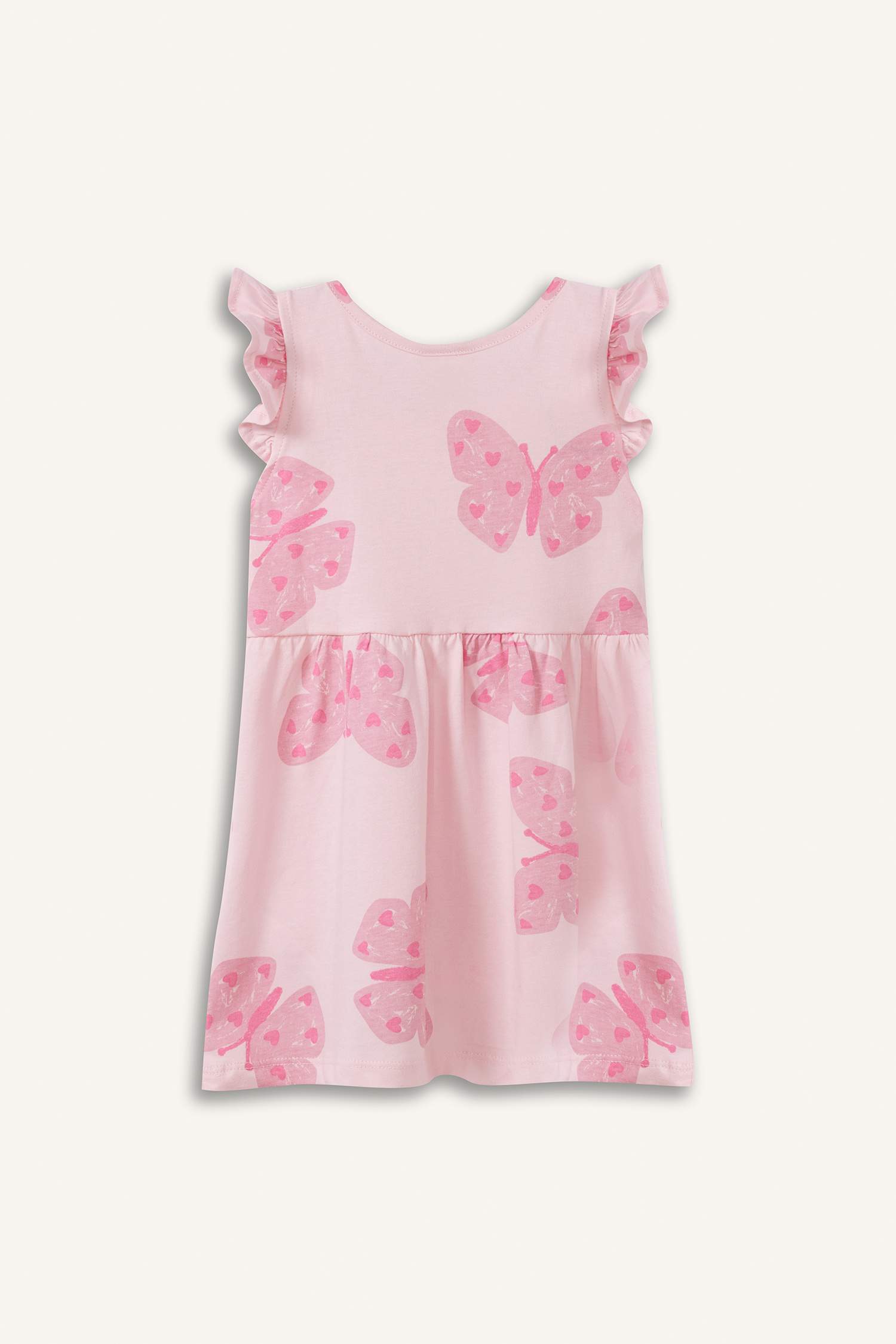 Kız Bebek Kelebek Desenli Kısa Kollu Yazlık Elbise