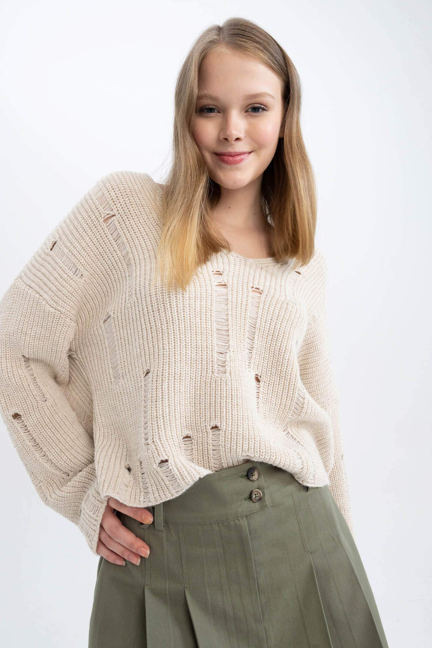 Coool үлкен пішім v жаға трикотаж Пулловер