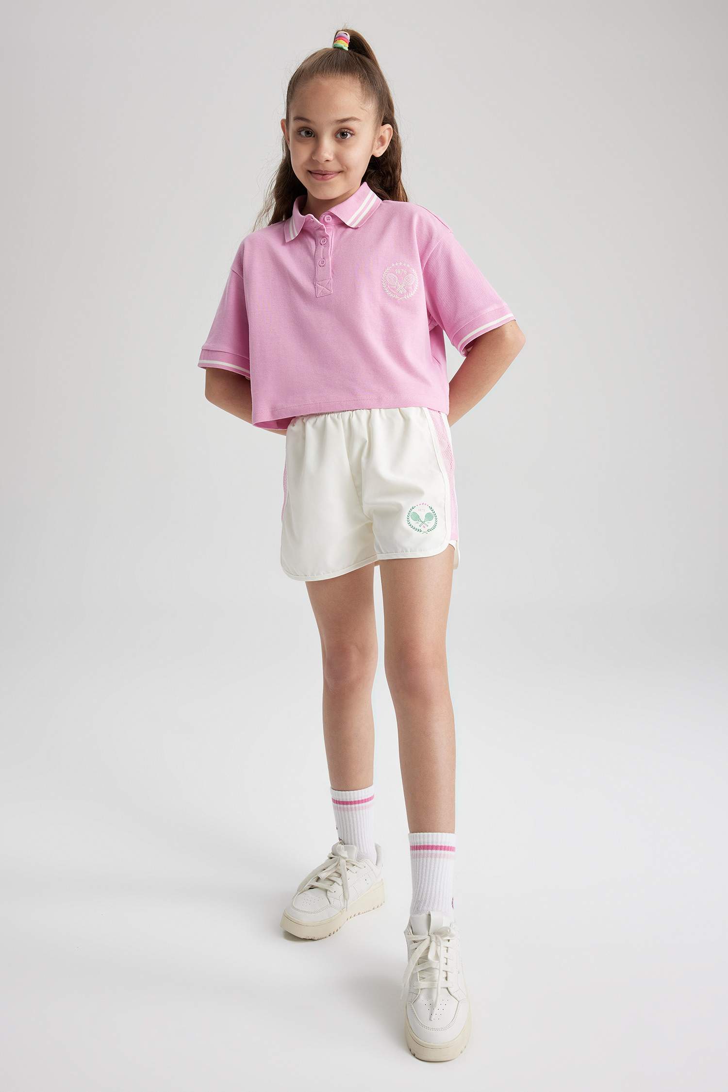 Girl Relax Fit Pocket Printed Pique Short Sleeve Polo T-Shirt