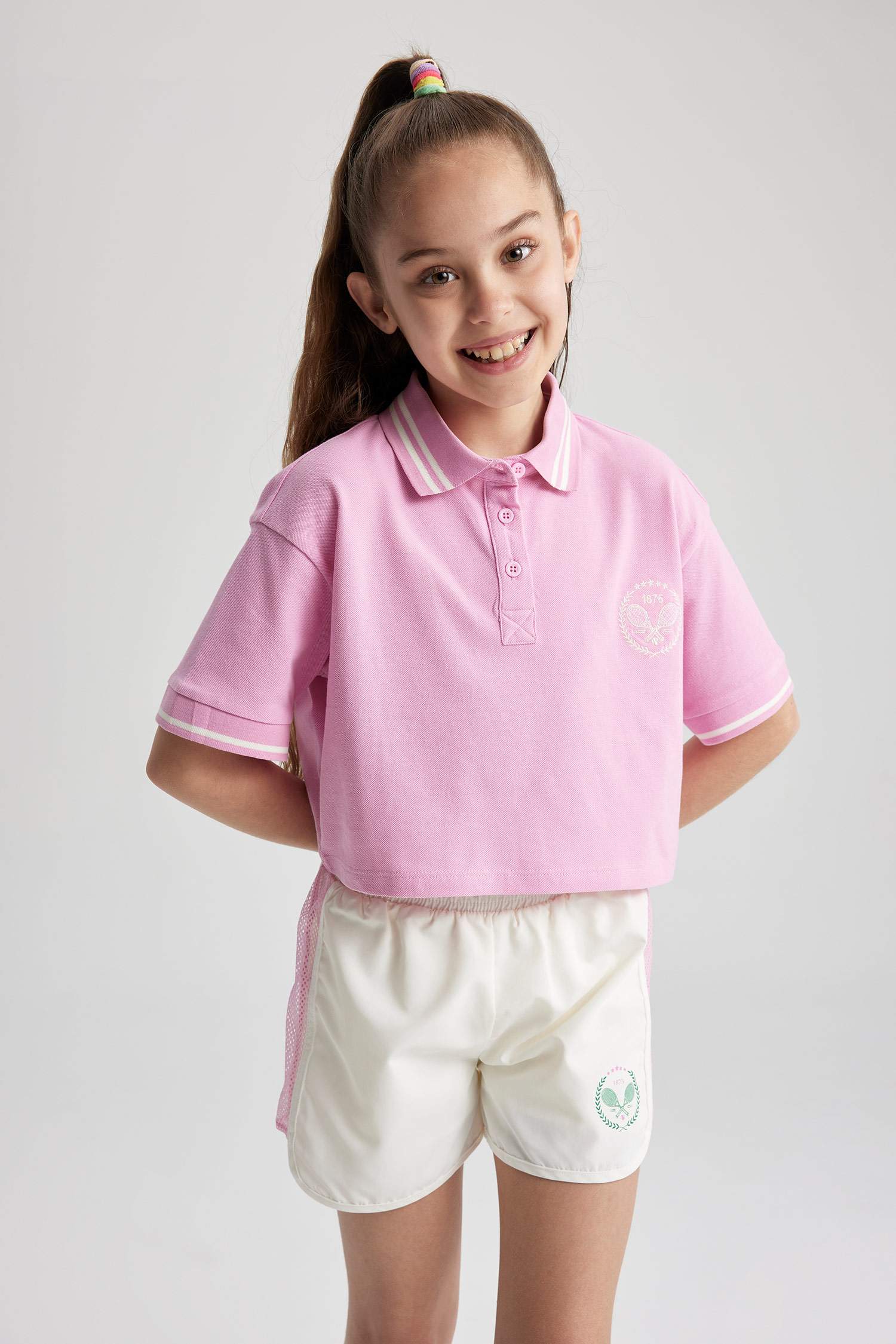 Girl Relax Fit Pocket Printed Pique Short Sleeve Polo T-Shirt