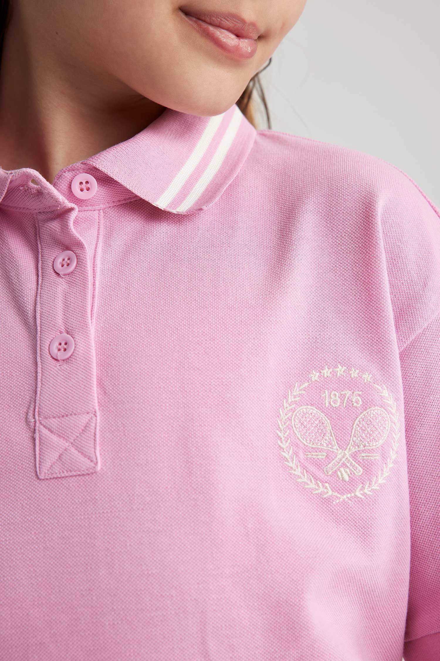 Girl Relax Fit Pocket Printed Pique Short Sleeve Polo T-Shirt