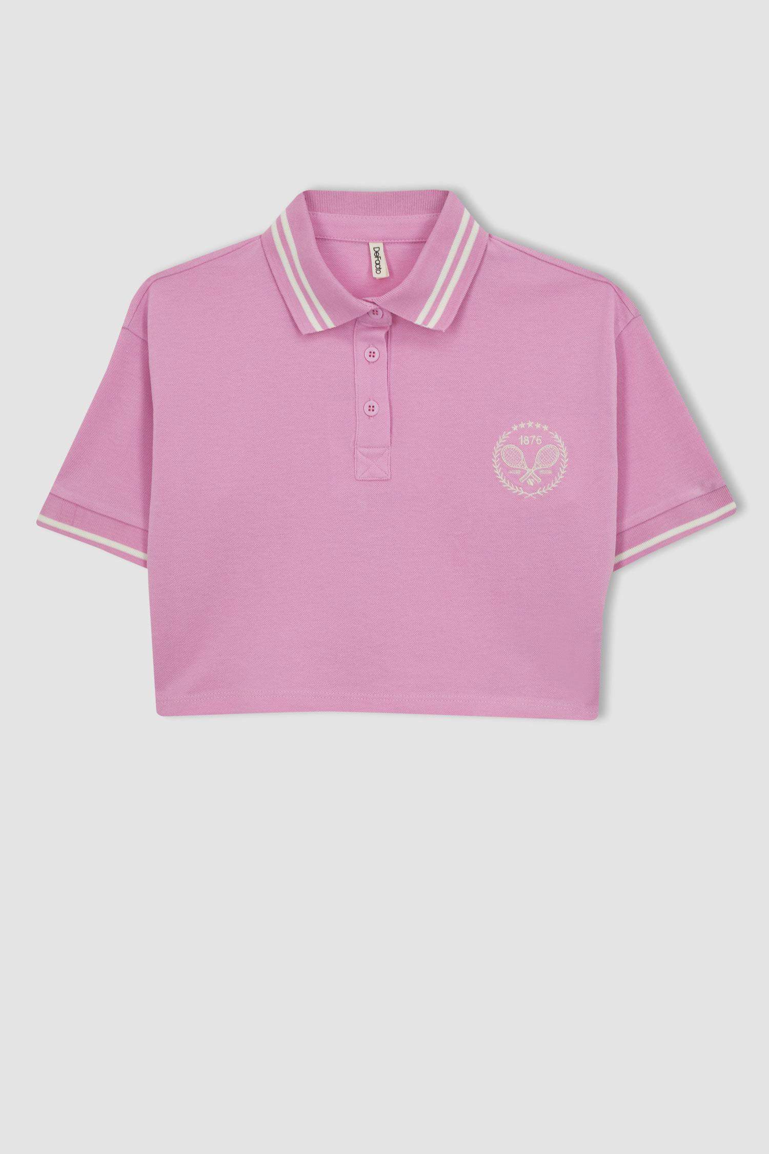 Girl Relax Fit Pocket Printed Pique Short Sleeve Polo T-Shirt