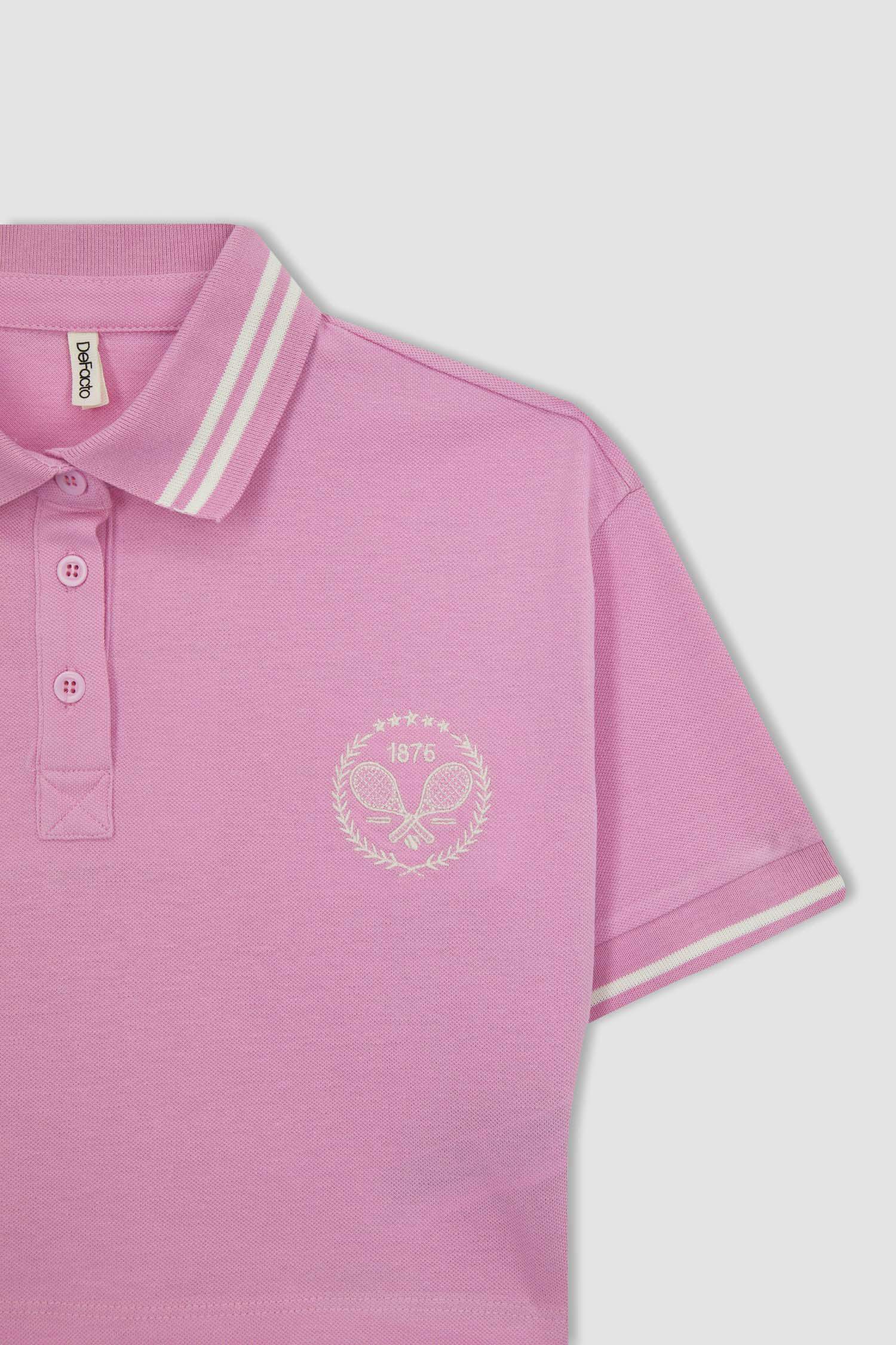 Girl Relax Fit Pocket Printed Pique Short Sleeve Polo T-Shirt