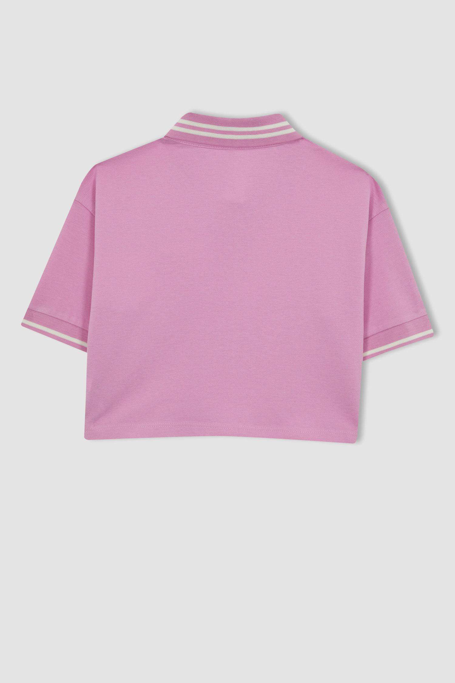 Girl Relax Fit Pocket Printed Pique Short Sleeve Polo T-Shirt