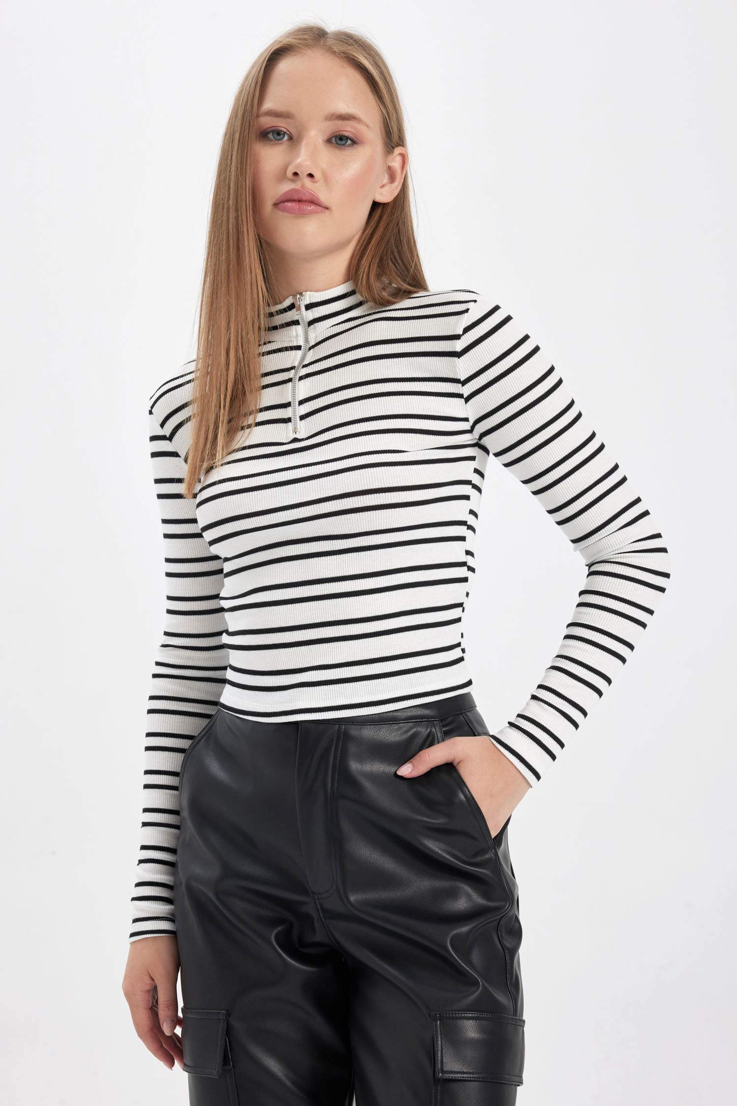 Coool Fitted Çizgili Uzun Kollu Tişört