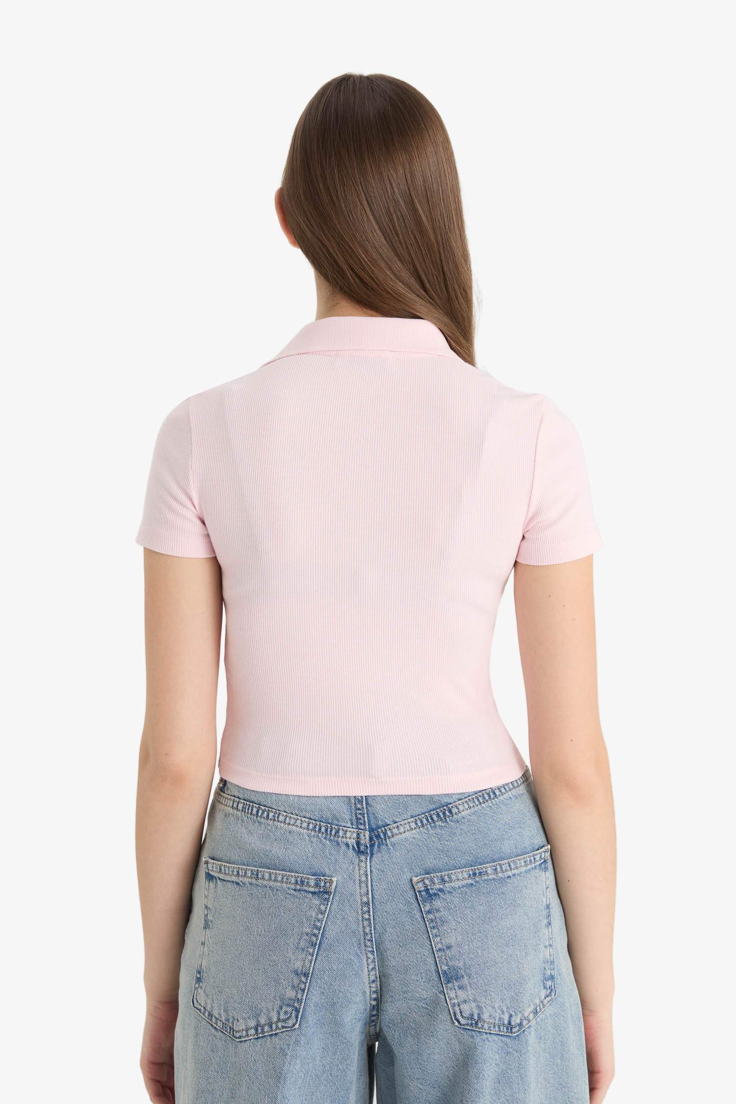 T-shirt Polo slim côtelé à manches courtes