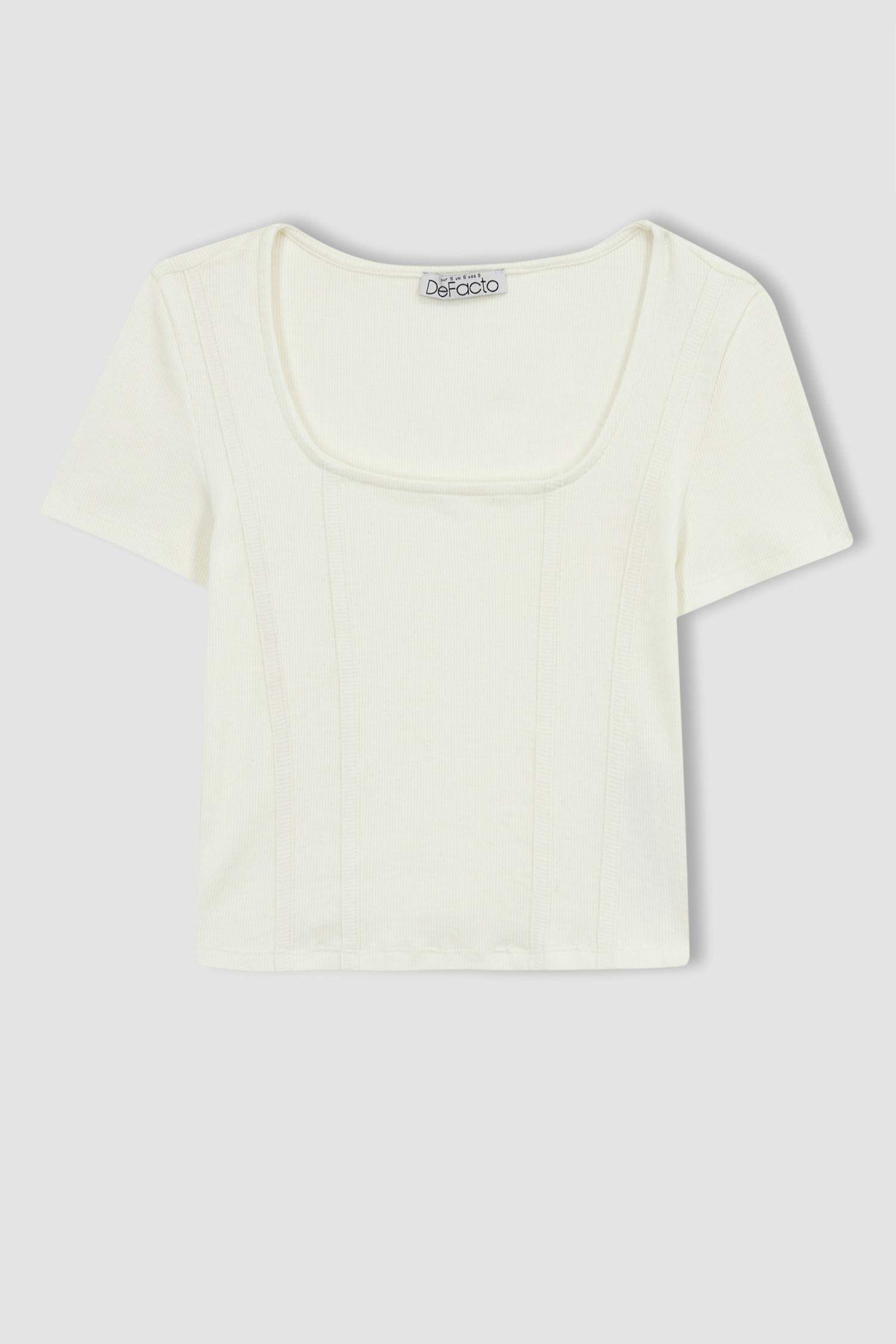 Fitted U-Neck Basic Short Sleeve Crop T-Shirt