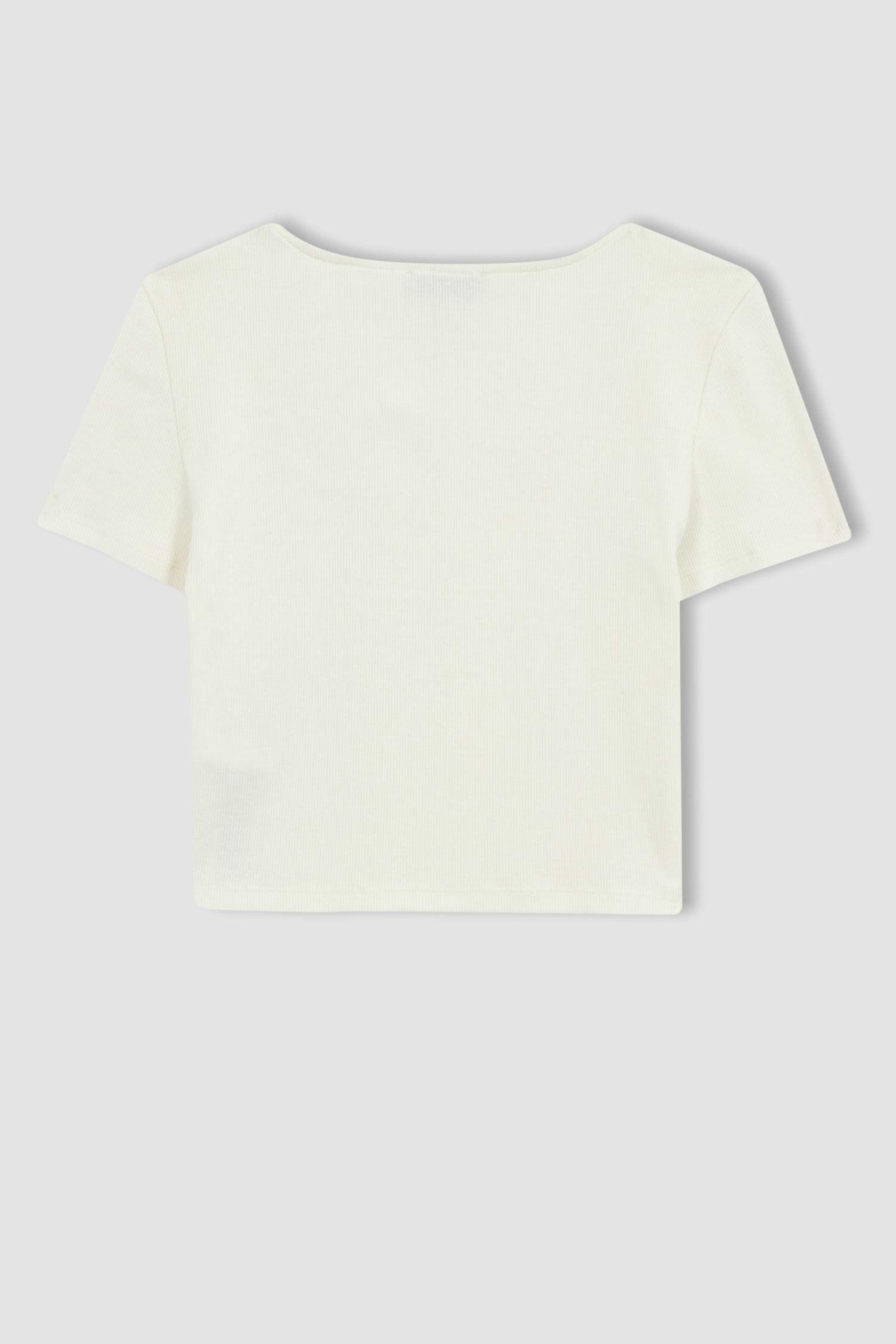 Fitted U-Neck Basic Short Sleeve Crop T-Shirt