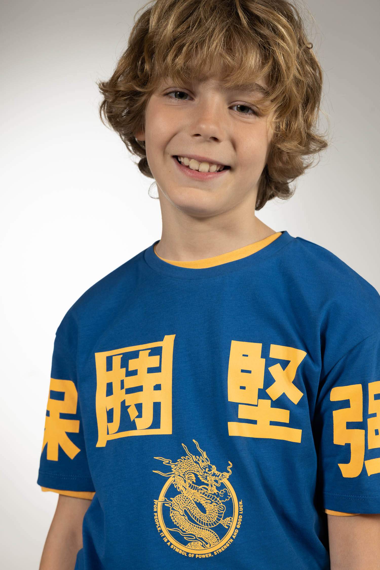 Blue Boys & Teens Boy Oversize Fit Crew Neck Printed Short Sleeve T