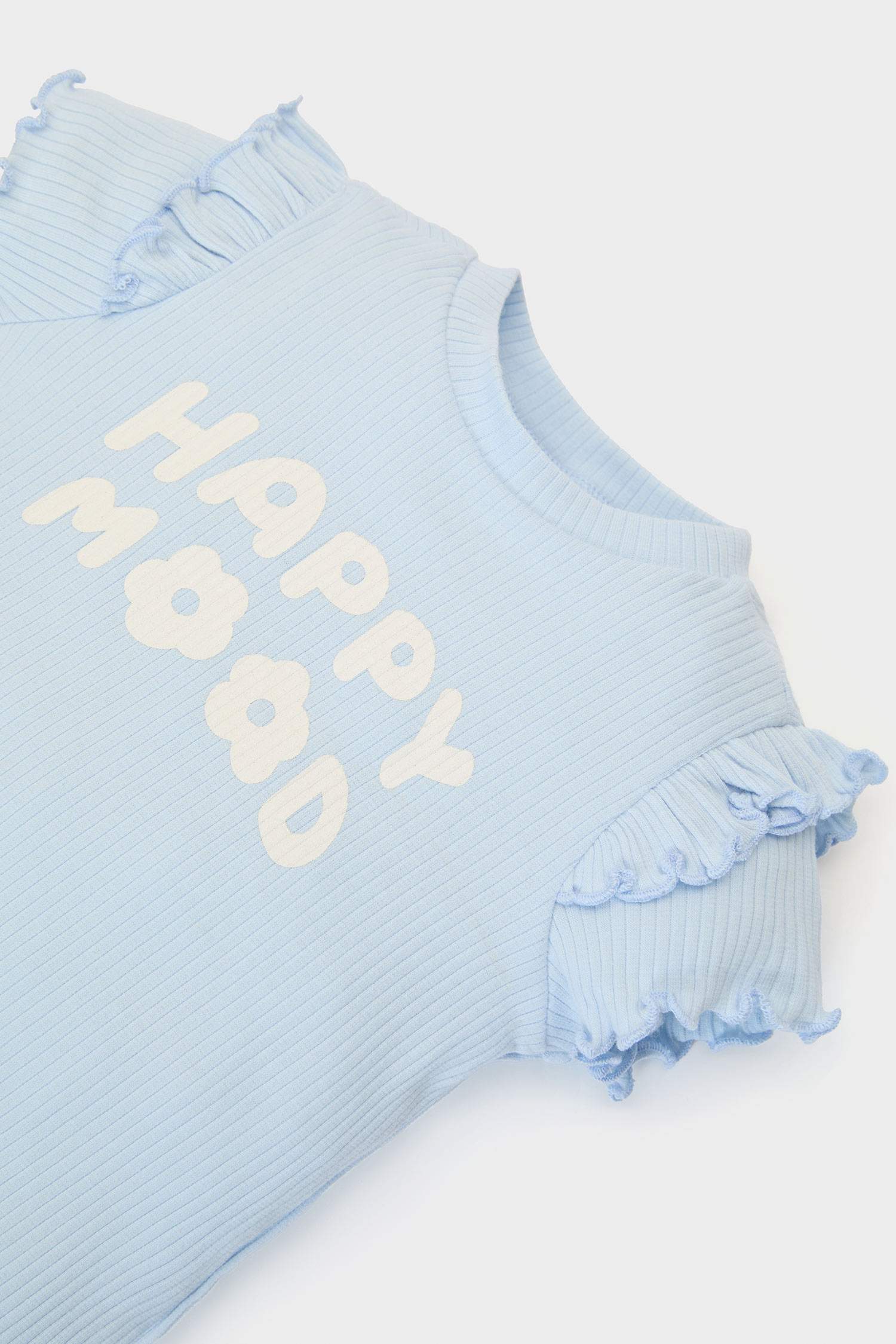 Kız Bebek 2'li Takım Baskılı Kısa Kollu Fitilli Kaşkorse Tişört Beli Lastikli Alt