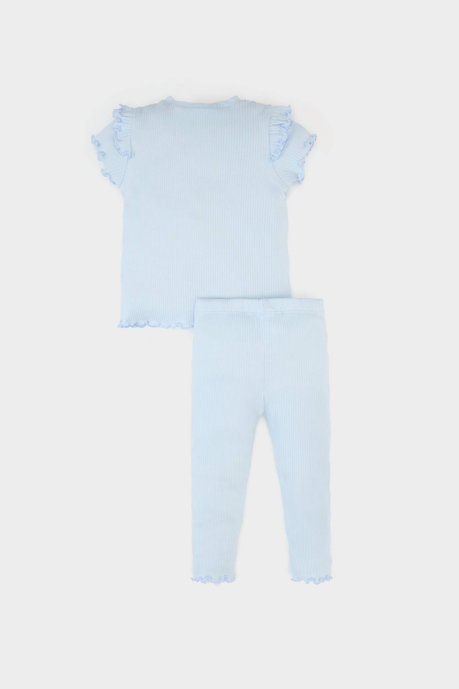 Kız Bebek 2'li Takım Baskılı Kısa Kollu Fitilli Kaşkorse Tişört Beli Lastikli Alt