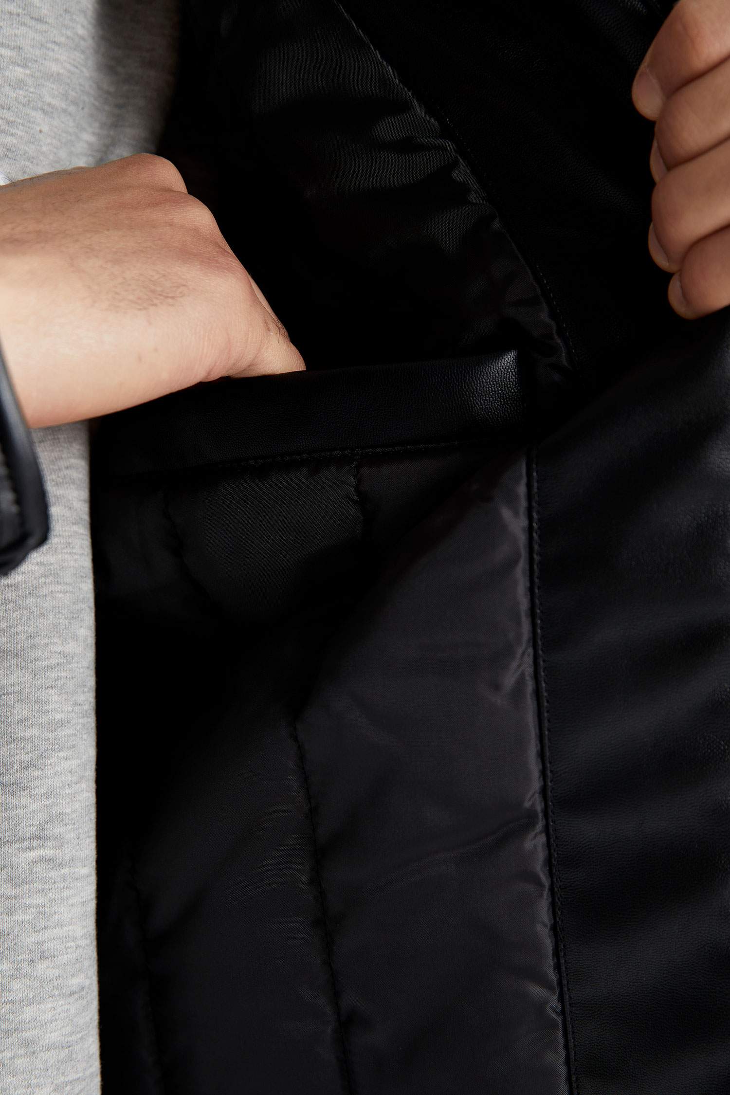 Su İtici Slim Fit Deri Mont Ceket Dar Kesim Dik Yaka Fermuarlı Cepli Mevsimlik