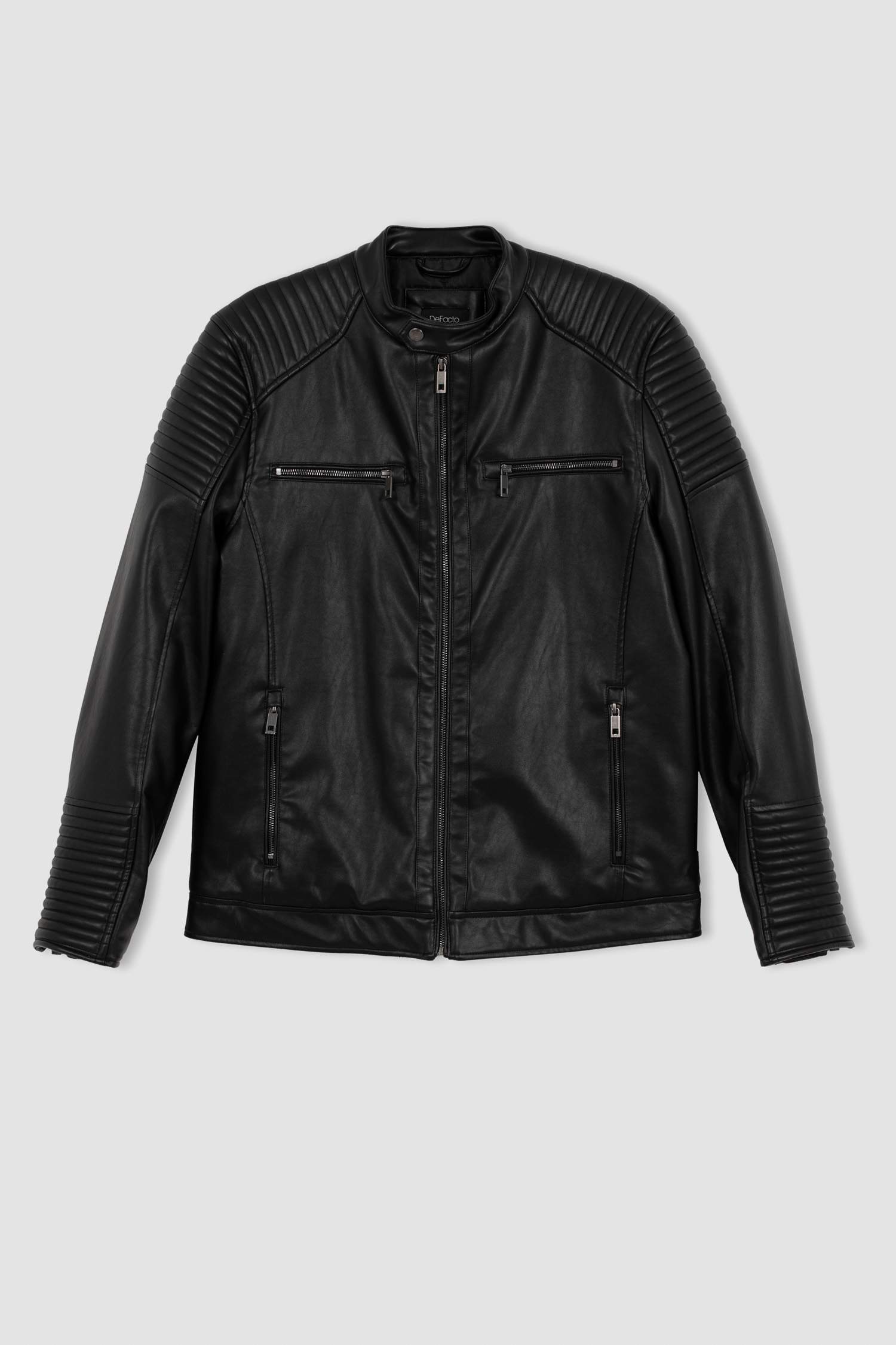 Su İtici Slim Fit Deri Mont Ceket Dar Kesim Dik Yaka Fermuarlı Cepli Mevsimlik