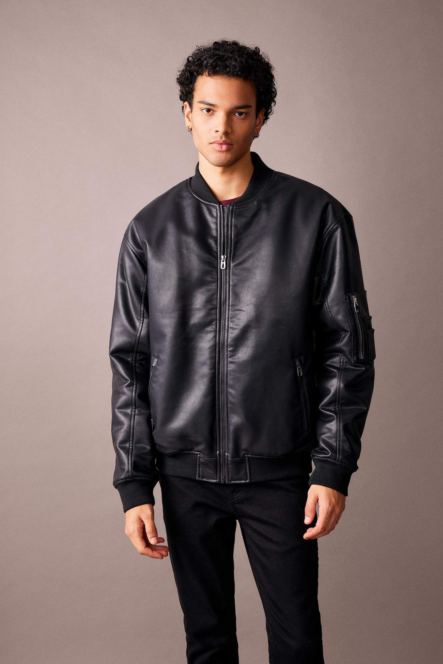 Black MEN Oversize Fit Faux Leather Faux Leather Coat 2788629 | DeFacto