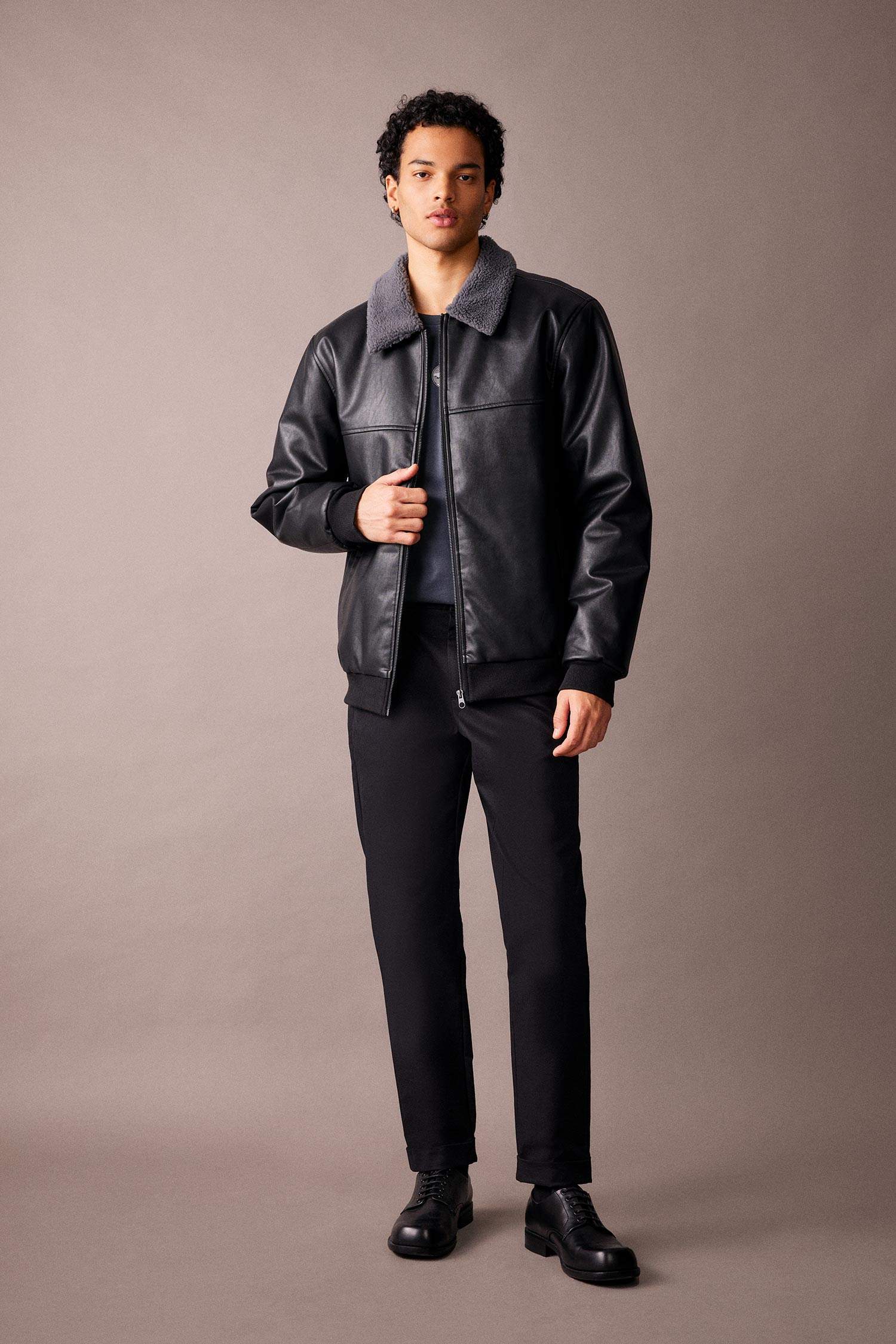 Waterproof Regular Fit Faux Leather Jacket