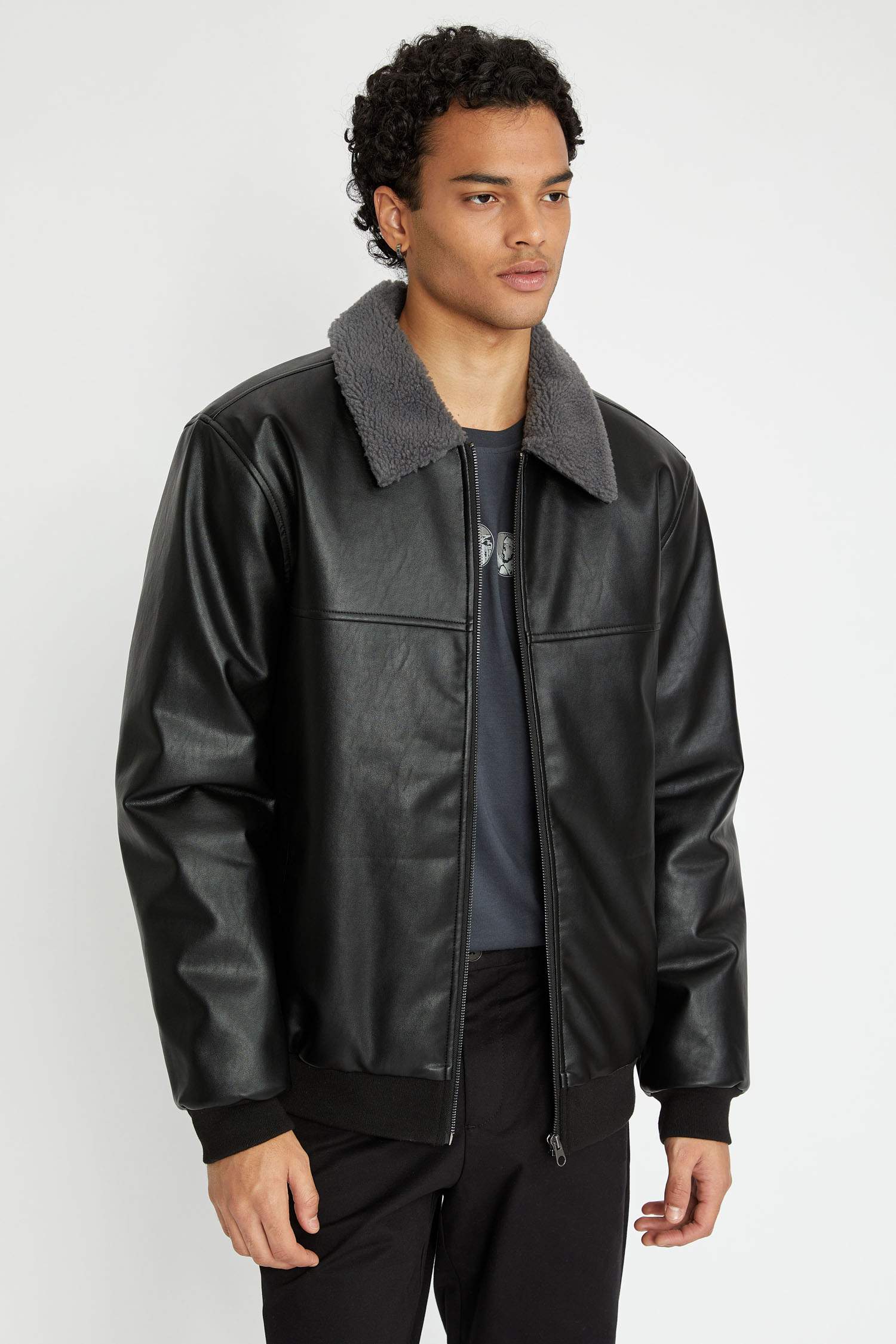 Waterproof Regular Fit Faux Leather Jacket