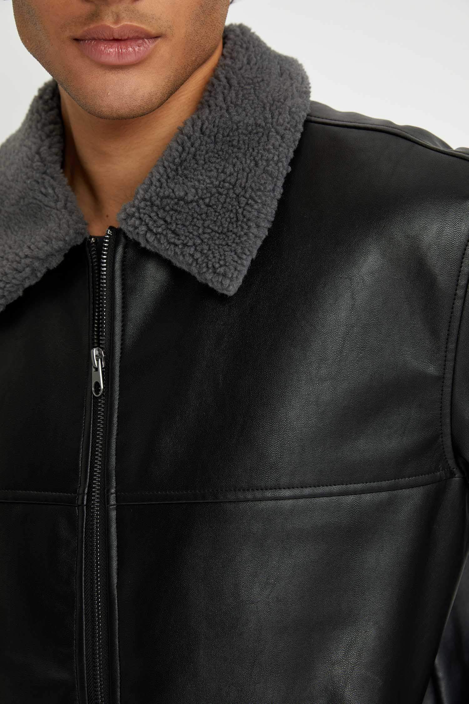 Waterproof Regular Fit Faux Leather Jacket